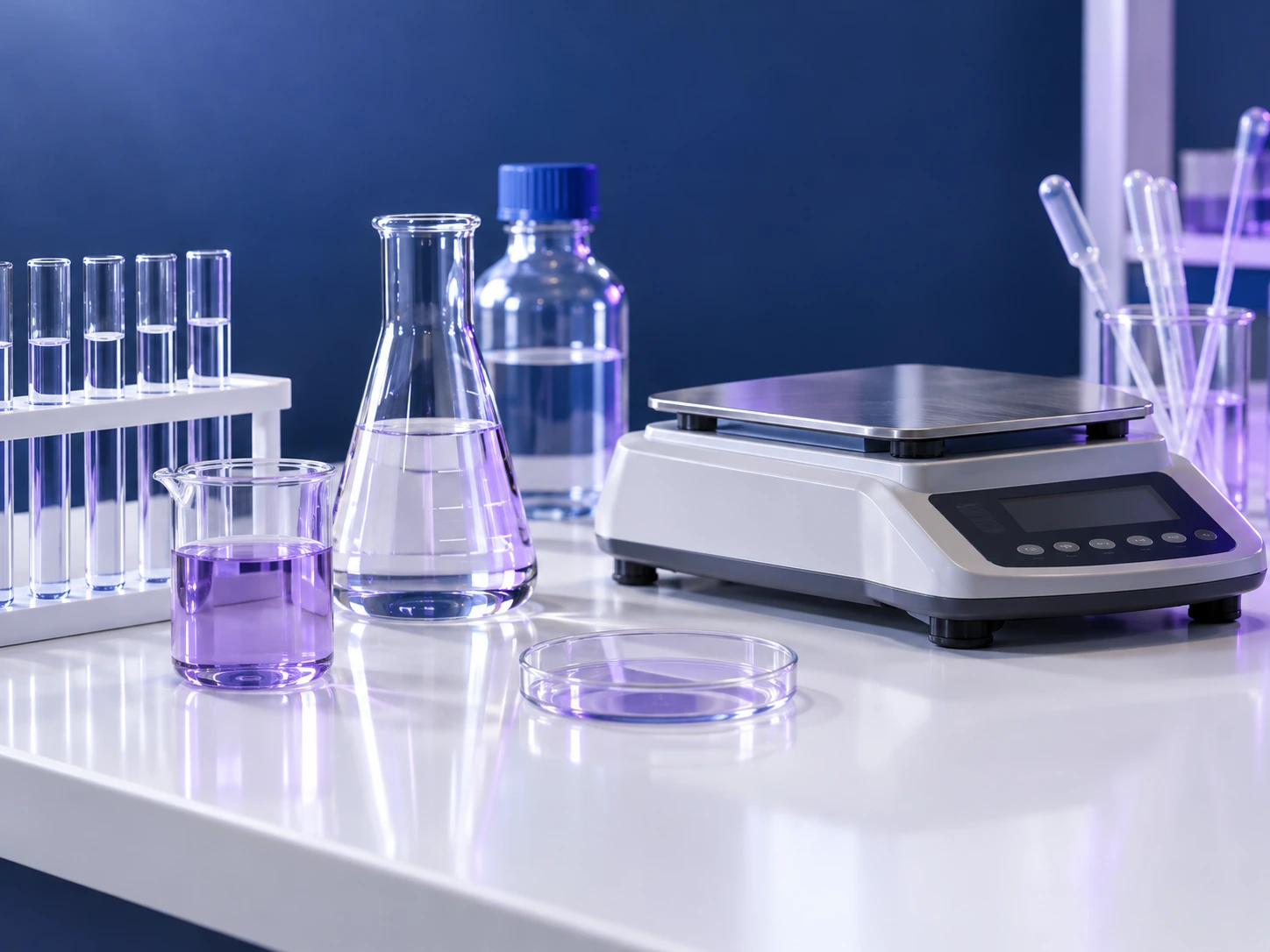 Modern laboratory setup in blue and violet tones