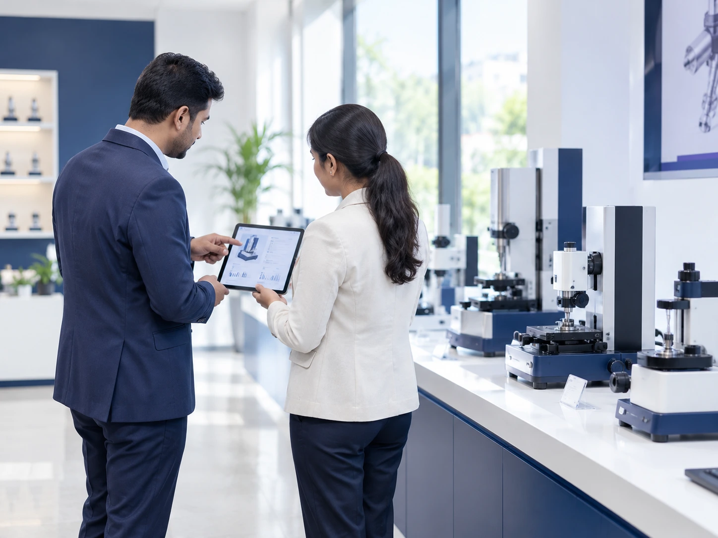 Professionals exploring precision instruments together